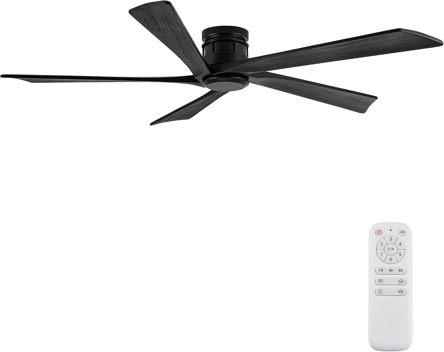 EKIZNSN 64 Inch Outdoor Low Profile Flush Mount Ceiling Fans without Lights for Patios, 110V Noiseless Reversible DC Motor, 6-Gear Speed (Black Finish with Black Blades)