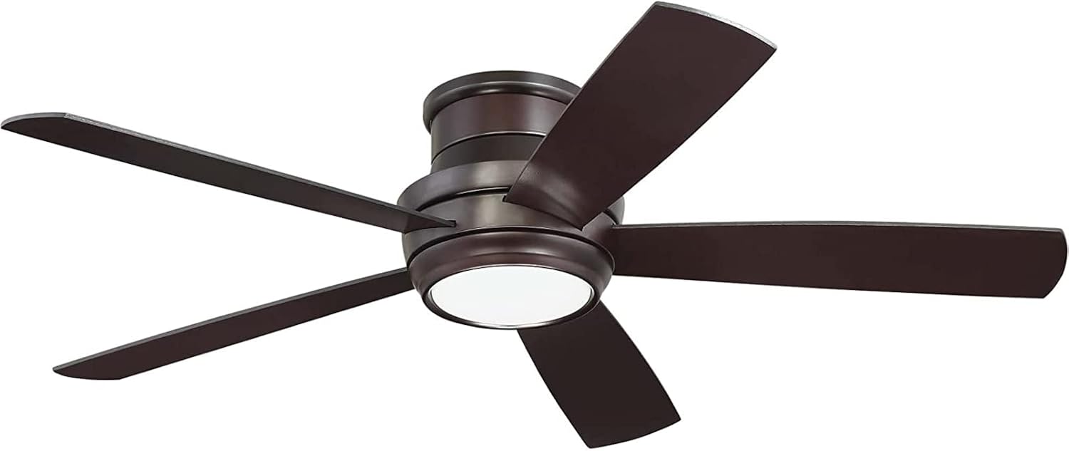 CRAFTMADE TMPH52W5 I Tempo 52 Inch 5 Blade Hugger Ceiling Fan with Remote Control - White Finish I 3 Speed Reversible Motor I Contemporary I With Dimmable LED Light I