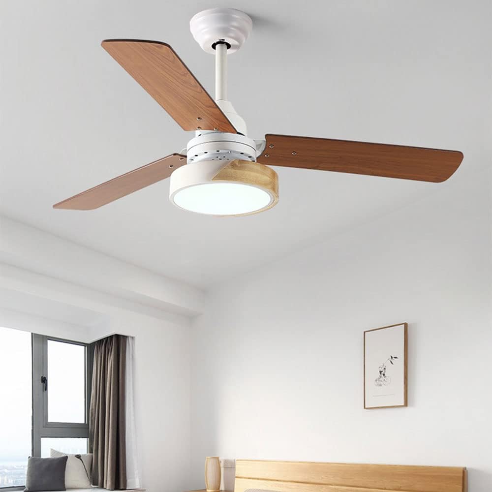 Wood Remote Ceiling Fan with Lights 42 Inch Dimmable Ceiling Fan Light 6 Speed LED Bedroom Living Room Ceiling Fan 3-Blade Outdoor Ceiling Fans for Patios with Light