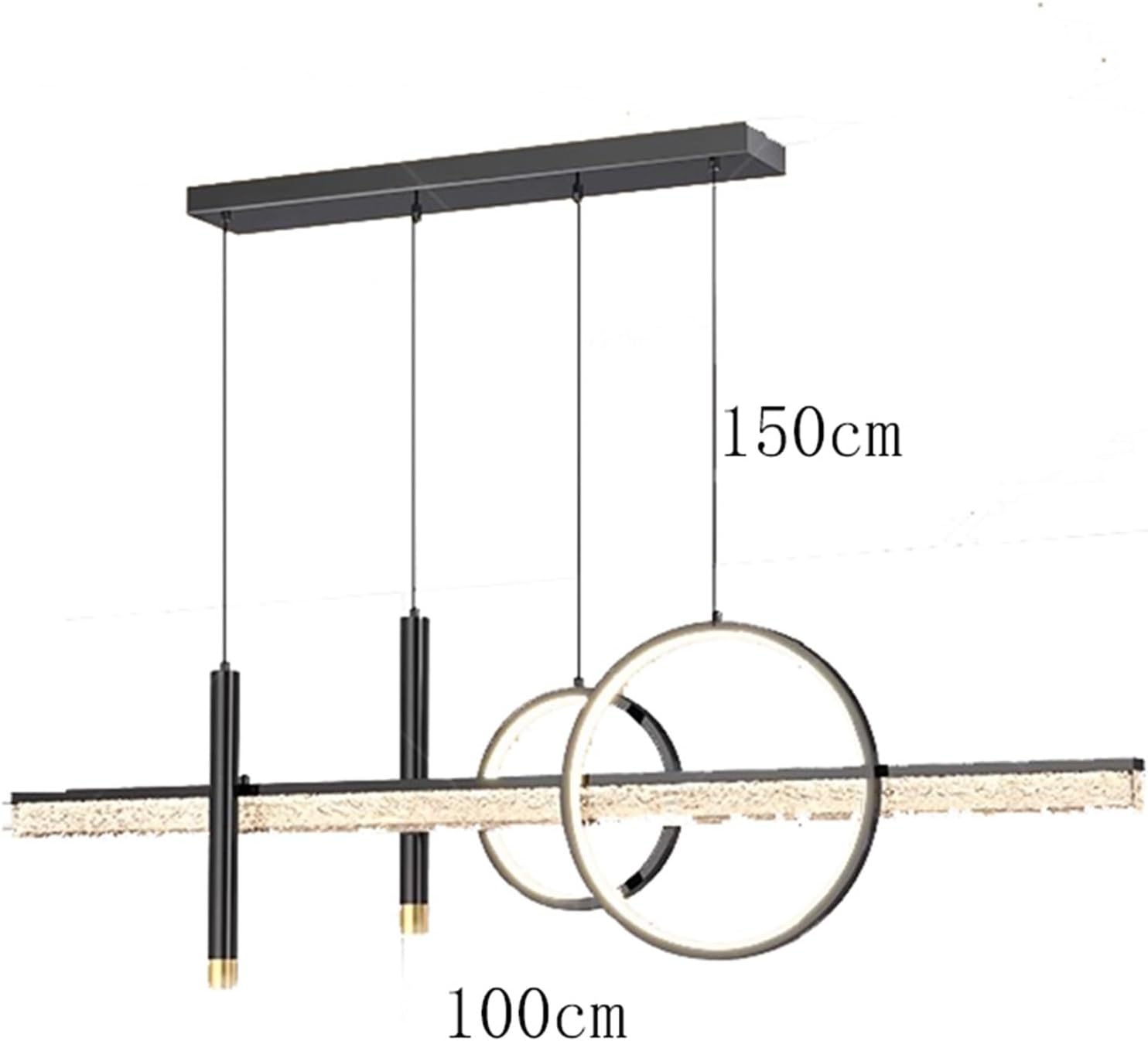 Modern Pendant Chandelier Linear Fixture with 2 Cylindrical Spotlights Black Finish LED Indoor Lighting Dining Room Kitchen Island Pendant Light Stylish(RC Remote dimming,100cm)