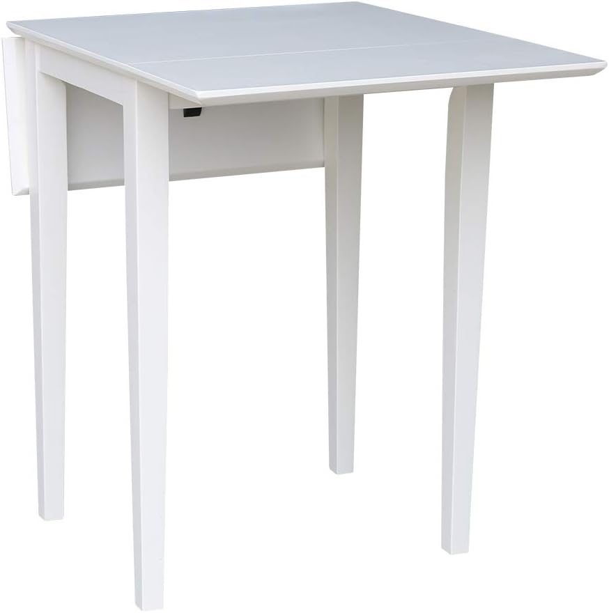 IC International Concepts, Solid Wood Small Drop Leaf Dining Table, Solid Real Wood, Sturdy Parawood, White