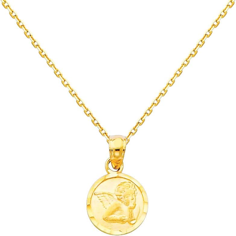 The World Jewelry Center 14k Yellow Gold Religious Angel Pendant with 0.9mm Cable Chain Necklace