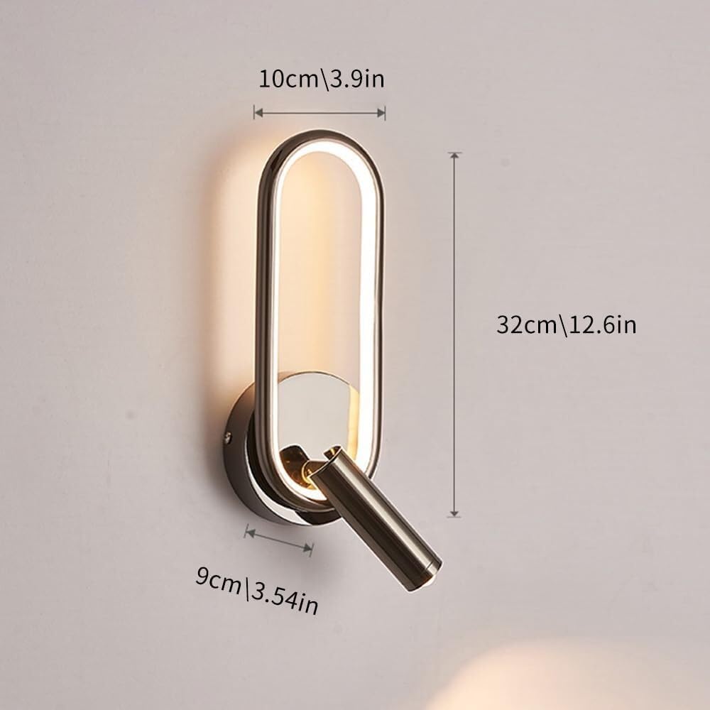 Modern Ring LED Wall Light, Metal Linear Wall Lamps with Swivel Spotlight, Indoor Wall Lighting Fixtures, 3-Color Temperature Wall Mounted Lamp for Living Room Bedroom Porch Hallway Bedside