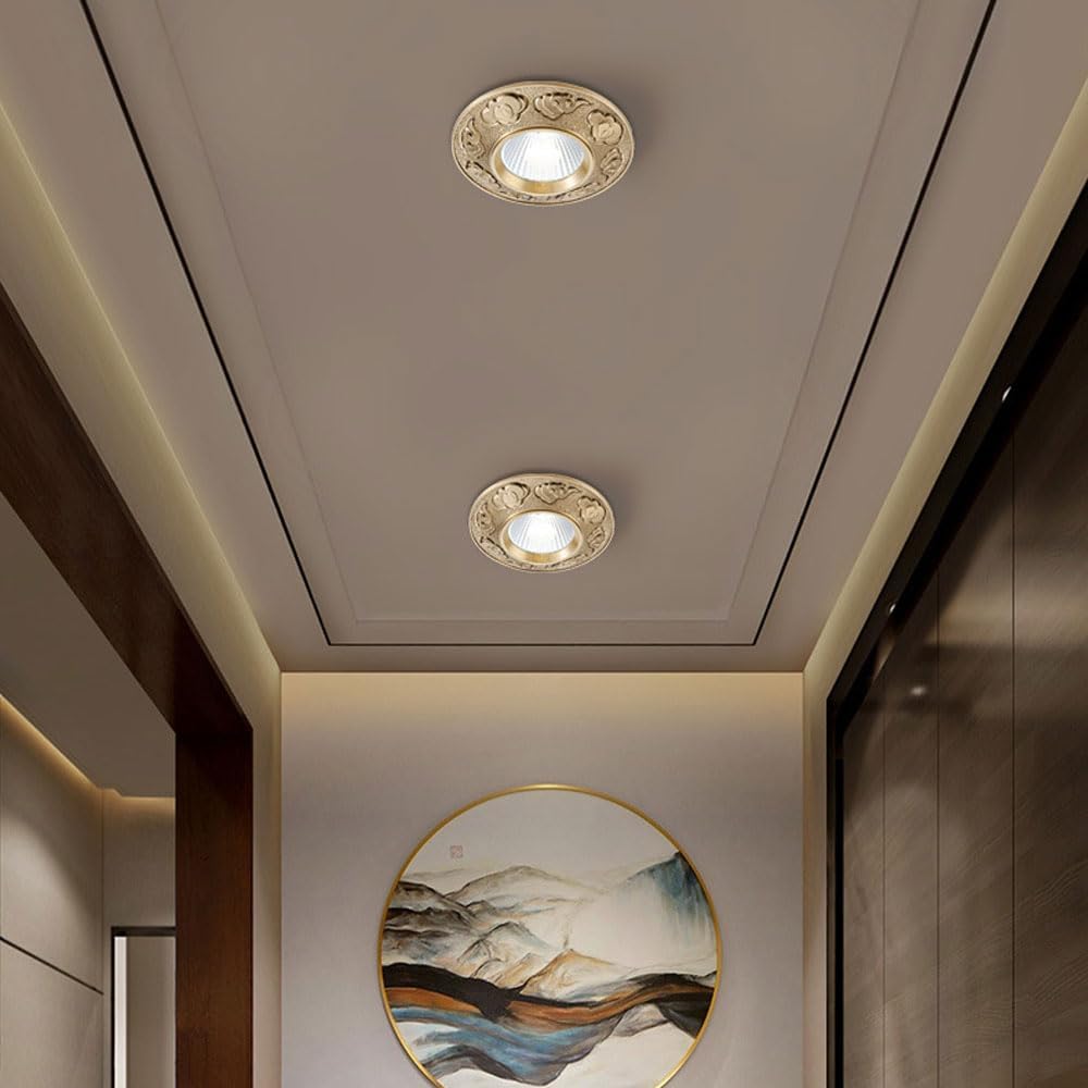 10W LED Ceiling Spotlight, Indoor LED Recessed Downlight, Modern Ceiling Lights with Brushed Brass Engraved Finish for Hallway Corridor Gallery Kitchen Living Room Bedroom