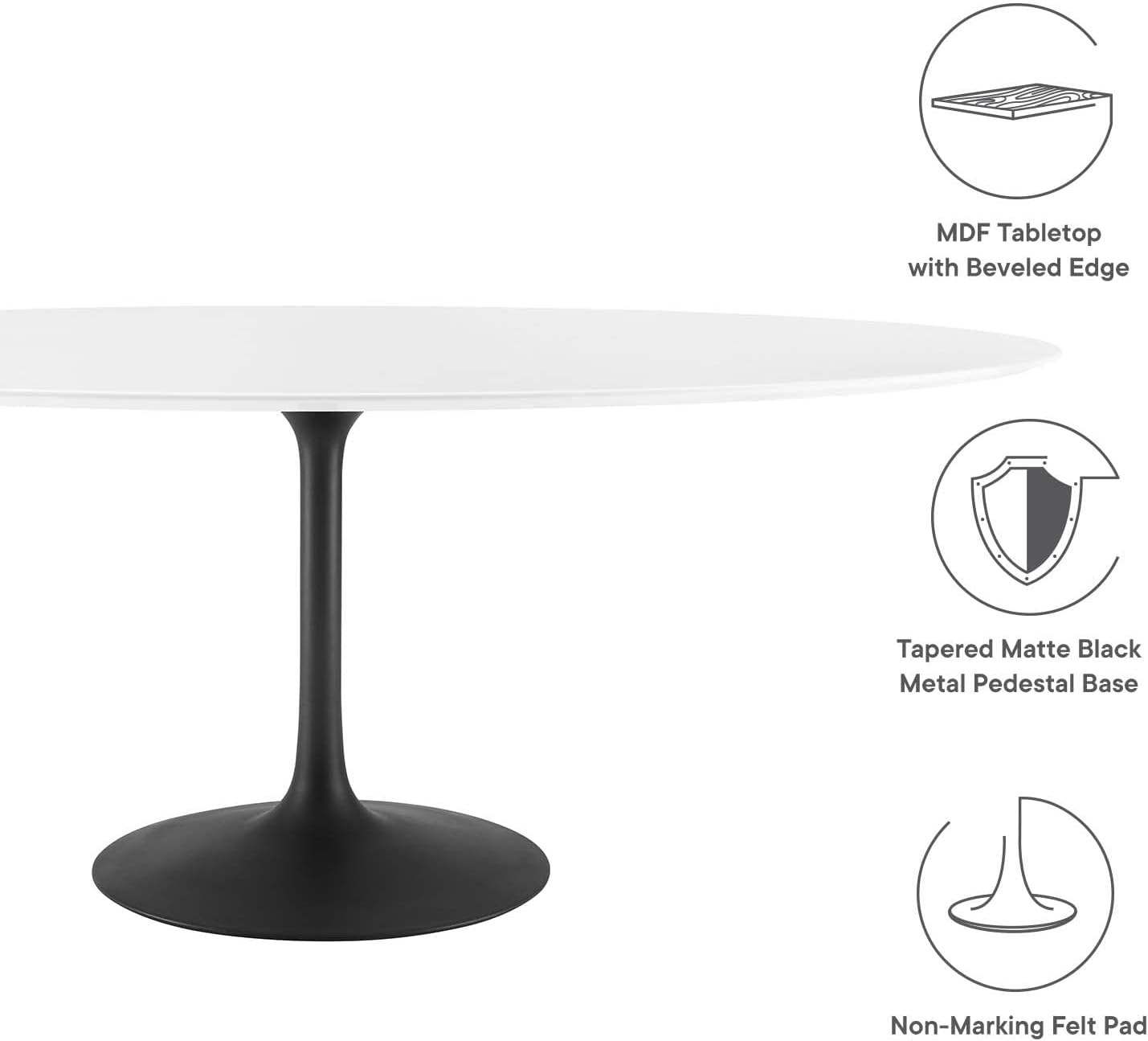 Modway Lippa 78' Oval-Shaped Mid-Century Modern Dining Table with White Wood Top and Black Base
