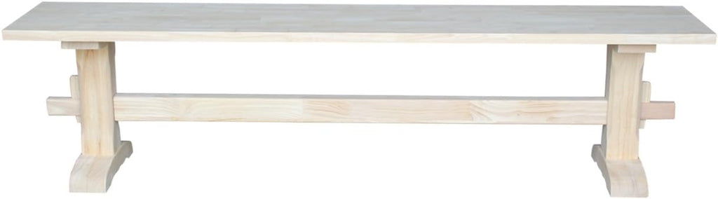 Solid Parawood Trestle Bench Unfinished 72', Kitchen/Dining Furniture, Sturdy & Reliable, Paint or Stain in Any Color, 450 lb Capacity, Entryway, Living Room, Family Room, Breakfast Nook, Unfinished