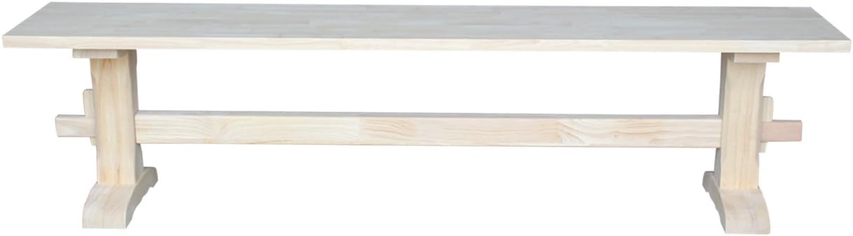 Solid Parawood Trestle Bench Unfinished 72', Kitchen/Dining Furniture, Sturdy & Reliable, Paint or Stain in Any Color, 450 lb Capacity, Entryway, Living Room, Family Room, Breakfast Nook, Unfinished
