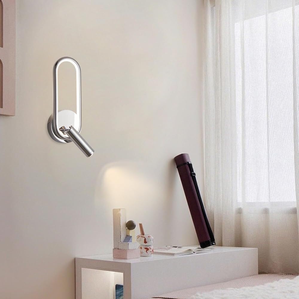 Modern Ring LED Wall Light, Metal Linear Wall Lamps with Swivel Spotlight, Indoor Wall Lighting Fixtures, 3-Color Temperature Wall Mounted Lamp for Living Room Bedroom Porch Hallway Bedside