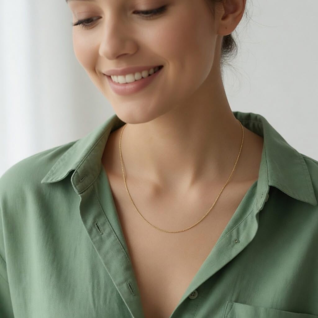 Jewelry Affairs 14k Real Solid Gold Mirror Box Chain Necklace, 0.45mm