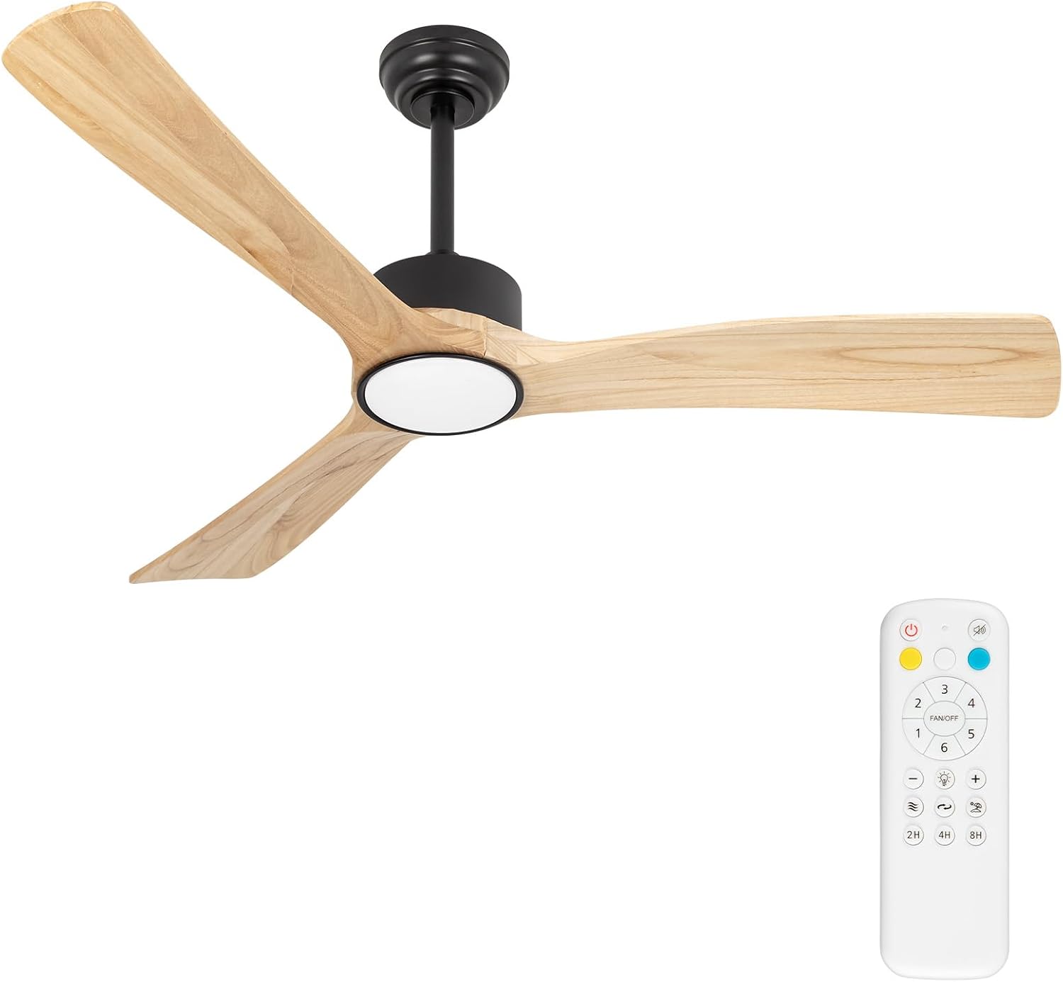 52inch Ceiling Fan with Lights,Downroad Ceiling Fans with Remote Control,3 Wooden Blades,Dimmable Light,6 Speeds,Noiseless,Ceiling Fan for Bedroom,Living Room,Office,Indoor,Natural Wood Grain