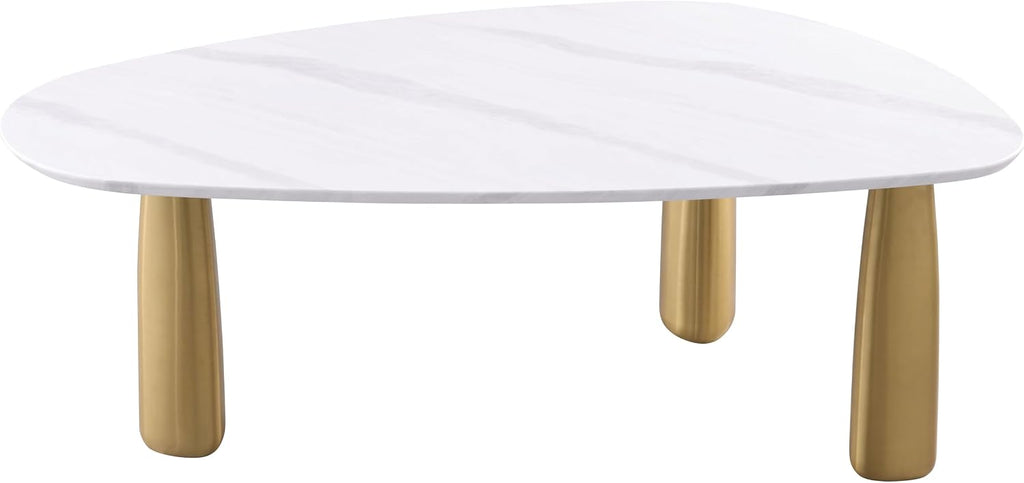 Furniture of America Gavora Modern 79-inch Oval Sintered Stone Top Dining Table with Gold Pedestal Legs, Seats up to 6, Easy Assembly for Home, Kitchen and Living Room, White