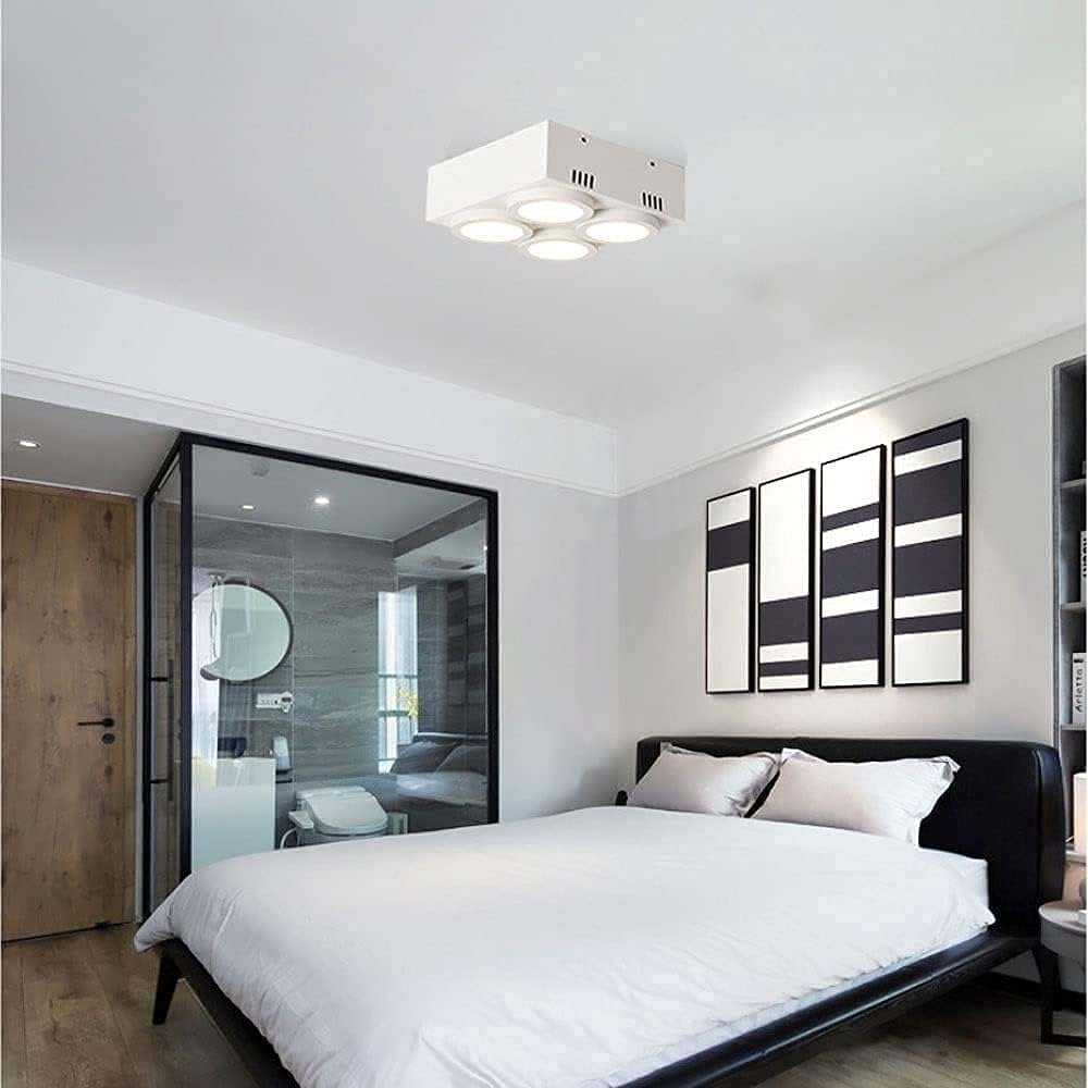 Spotlight 4 Way Led Ceiling Spotlight, Indoor Surface Mounted Downlight, Kitchen Island Square Plate Ceiling Light Fixture, Living Room Dining Room Bedroom Ceiling Spot Lights/White-4000K