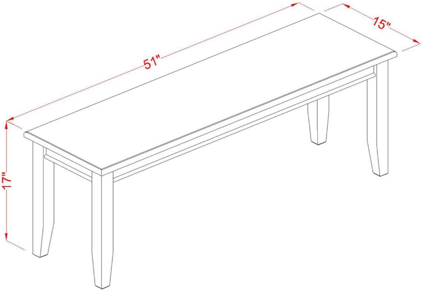 East West Furniture DUB-MAH-W Dudley Dining Table Bench with Wooden Seat, 51x15x17 Inch, Mahogany