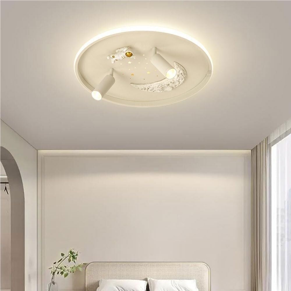 Dimmable Flush Mount Ceiling Light Creative Astronaut Moon Design Adjustable Spotlights with Remote Control Decorative Indoor Lighting for Bedroom Kids or Living Room