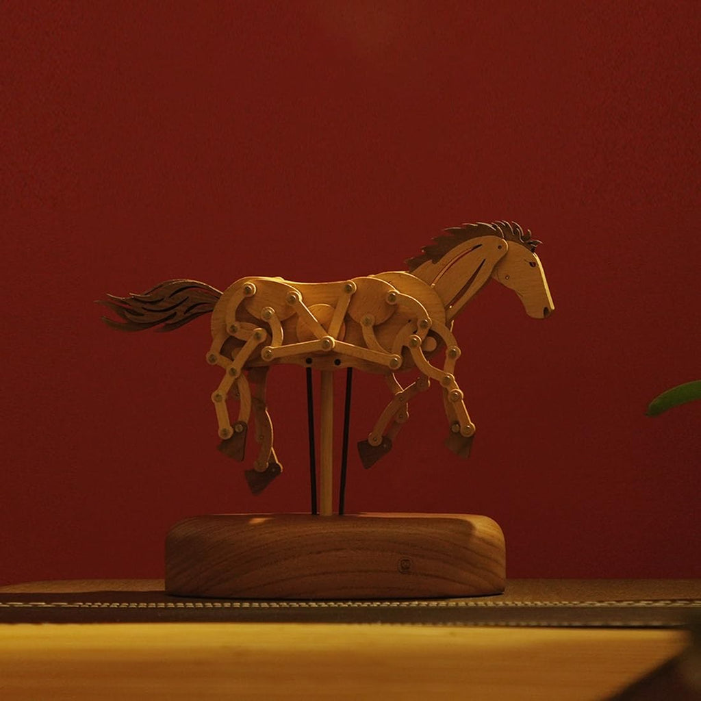 Wooden Crafts for Adults,Solid Wood Horse Dynamic Model with Mortise and Tenon Assembly,Handmade Mechanical Horse Sculpture for Desktop Decor and Home Office Entryway,Non-Music Box