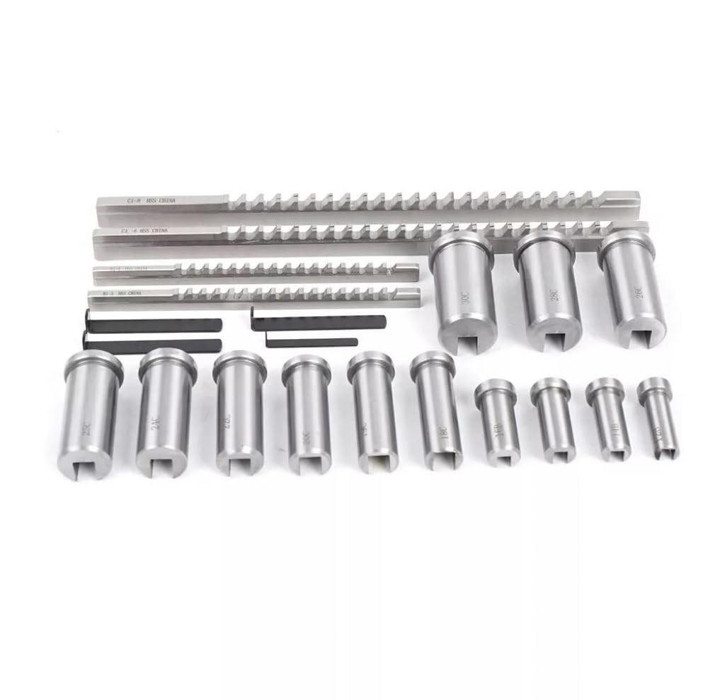 22 Pcs Keyway Broach Kit,Industrial Tools Metric Size Broaching Cutter Collared Bushing Shim Set, HSS Broaching Cutter Industrial Broaching Tools for Lathe Keyway Size B-4mm,B-5mm,C-6mm,C-8mm