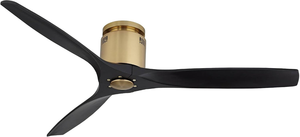 Casa Vieja 52' Windspun Modern Indoor Ceiling Fan 3 Blade Remote Control Brass Finish Motor Black Finish Wood Blades Bedroom Living Room Kitchen Dining Office Hugger DC Motor Flush Mount Low Profile