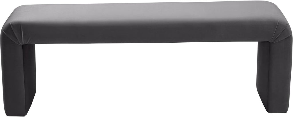 Meridian Furniture Minimalist Collection Modern | Contemporary Velvet Upholstered Bench, 53' W x 14.75' D x 18.25' H, Grey