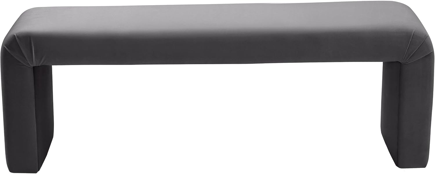 Meridian Furniture Minimalist Collection Modern | Contemporary Velvet Upholstered Bench, 53' W x 14.75' D x 18.25' H, Grey
