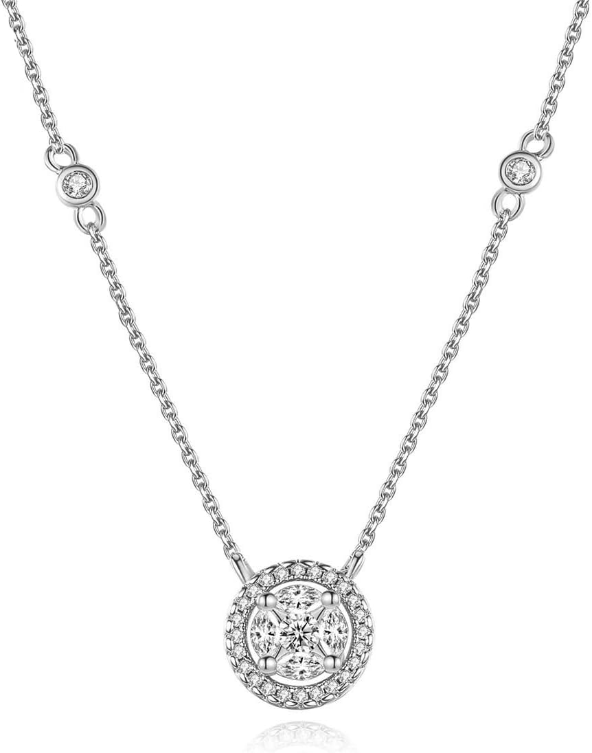 14K Gold Delicate Round Moissanite Pendant Necklace, Chic Clavicle Necklace for Women