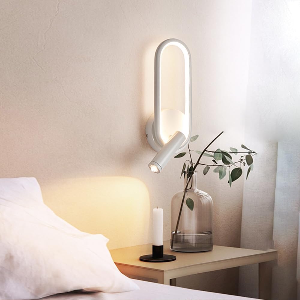 Modern Ring LED Wall Light Metal Linear Wall Lamps with Swivel Spotlight Indoor Wall Lighting,Minimalist Pendent Lamp Oldsix-66(Bianco)