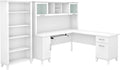 Bush Home Somerset 72W L Shaped Desk with Hutch and 5 Shelf Bookcase in White