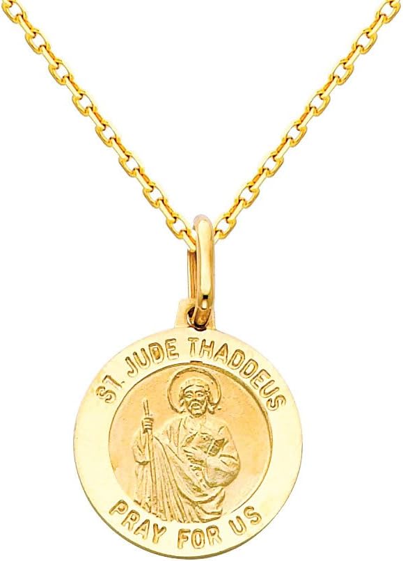 The World Jewelry Center 14k Yellow Gold Religious Saint Jude Thaddeus Medal Pendant with 1.2mm Cable Chain Necklace