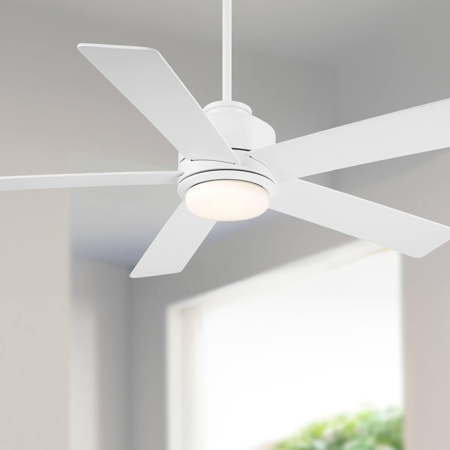 Casa Vieja 52' Grand Palm Modern Indoor Outdoor Ceiling Fan 5 Blade LED Light Remote Control Matte White Finish Wood Blades Bedroom Patio Living Room Kitchen Porch Damp Rated Decorative Dimmable