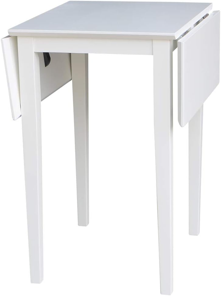 IC International Concepts, Solid Wood Small Drop Leaf Dining Table, Solid Real Wood, Sturdy Parawood, White