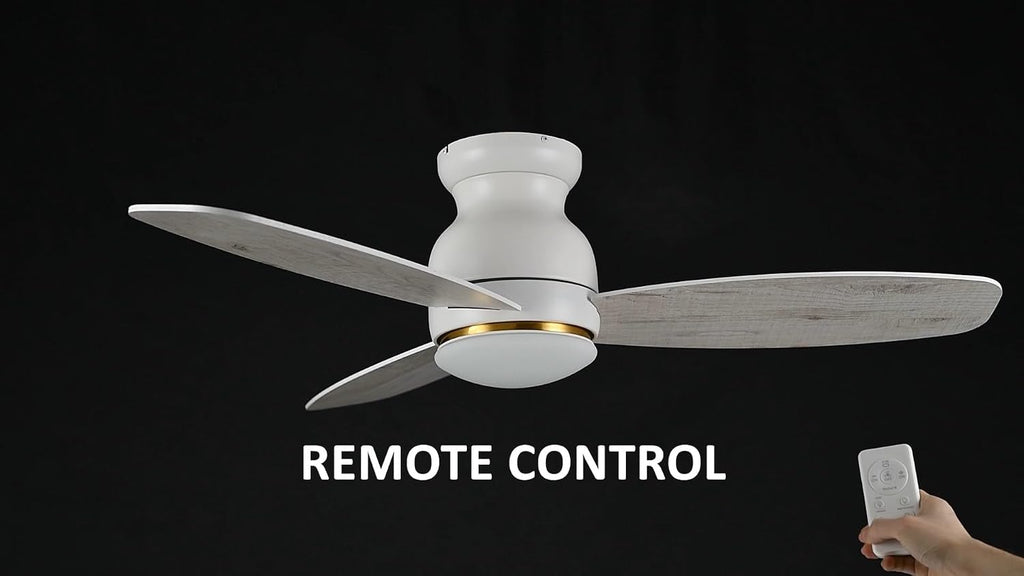 Carro 48' White Ceiling Fan with Light Flush Mount, DC 10 Speeds Silent Ceiling Fan with Remote, 3 Dual Finish Blades, 2 Light Colors Dimmable, for Living Room, Bedroom