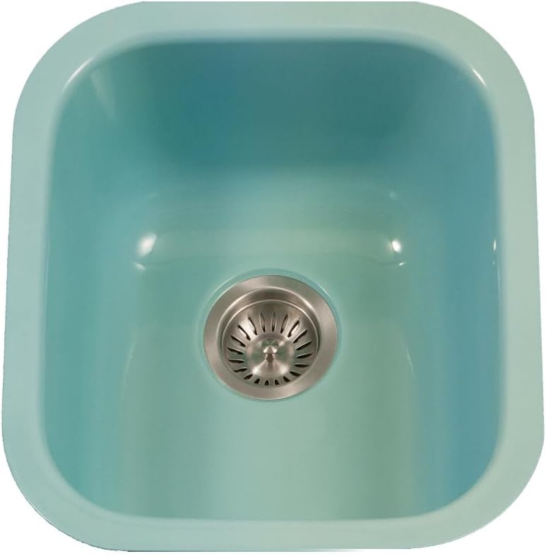 Houzer Porcela Mint Porcelain Enamel Steel Kitchen Sink: 17 Inch Undermount Single Bowl Sink, Durable & Versatile, Essential for Home and Apartment: PCB-1750 MT