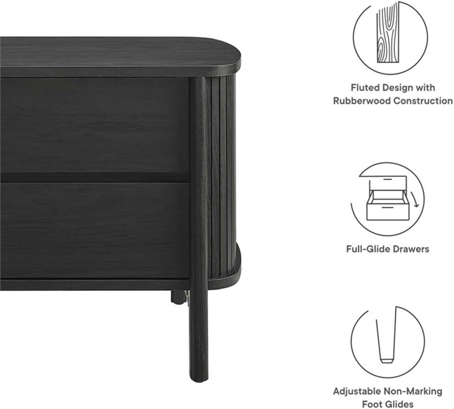 Modway Cadence Fluted 2-Drawer Nightstand in [Color] - Mid Century Modern Bedside Table with Storage - Wood Grain Accent Table - Boho Side or End Table for Living Room or Bedroom