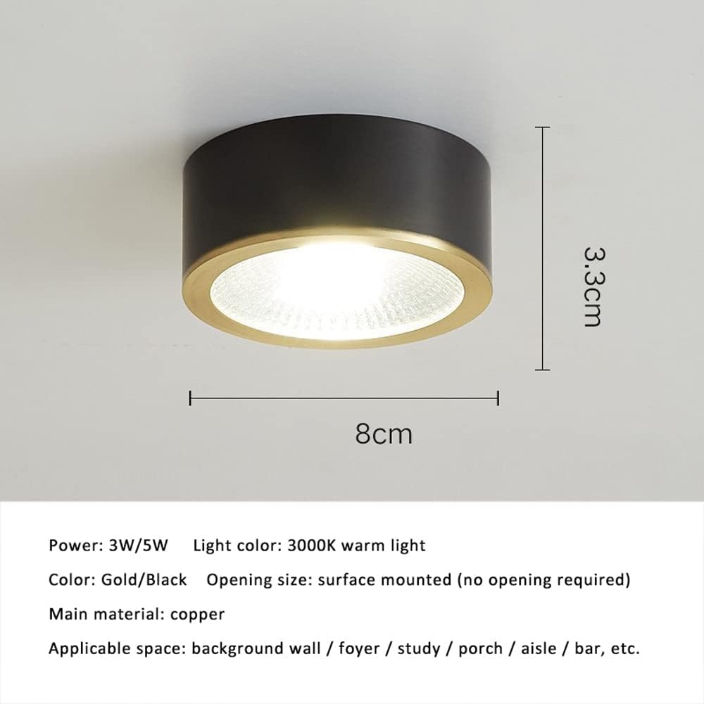 Set of 10 Premium Brass COB Ceiling Lamps - 3W, 5W, 7W, 9W LED Retrofit Downlight Spotlight for Indoor Use, Eye Protection, No Strobe Light(Light Color,3W)