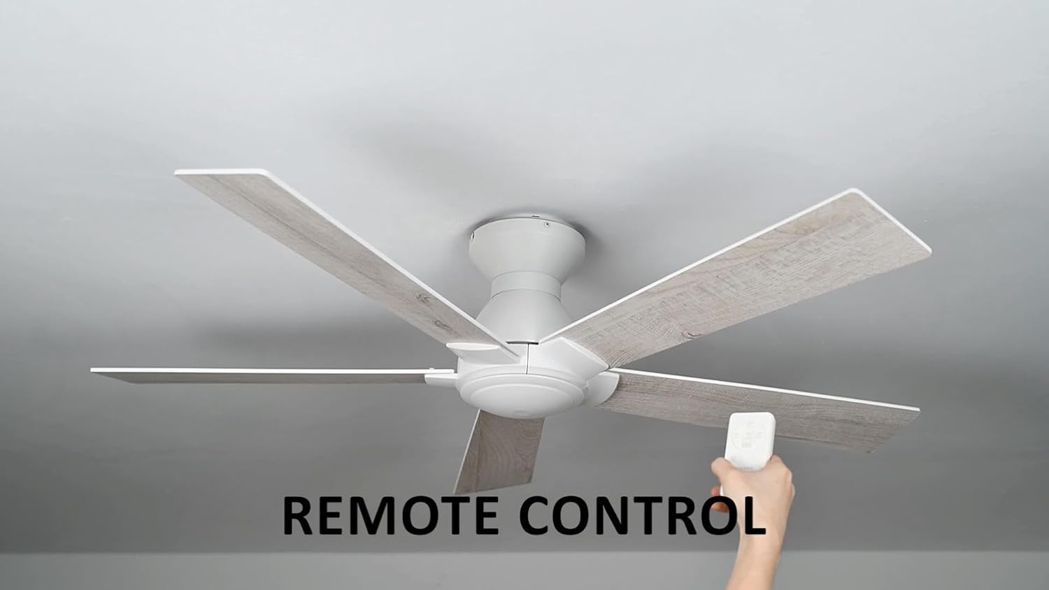 CEME 52 Inch Flush Mount Ceiling Fan without Lights, White Ceiling Fan with Remote Low Profile, 10-Speed Reversible DC Motor, 5 Dual Finish Blades, Indoor for Bedroom