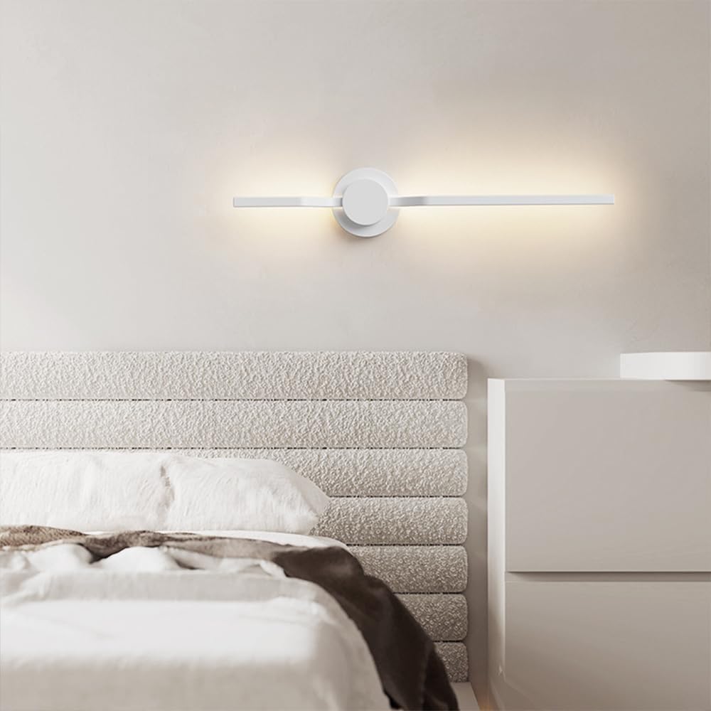 Modern Linear LED Wall Light, Geometric Long Strip Wall Lighting Fixtures, Dimmable Ultra-Thin Metal Wall Sconces with Remote, Indoor Decorative Wall Amp for Bedroom Bedside