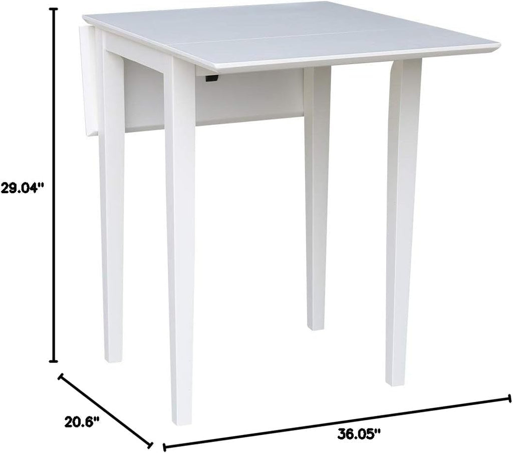 IC International Concepts, Solid Wood Small Drop Leaf Dining Table, Solid Real Wood, Sturdy Parawood, White
