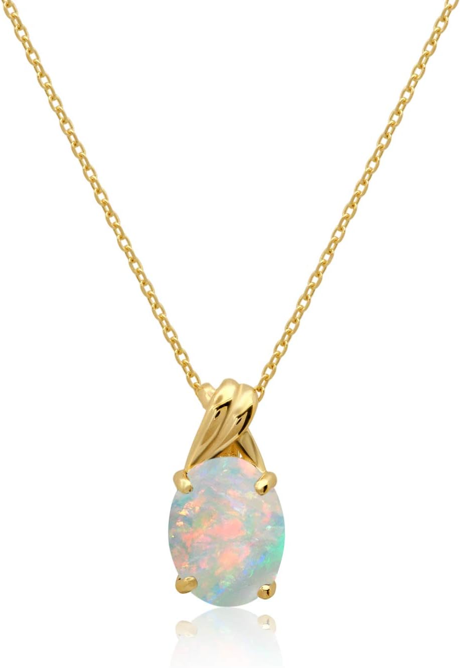 MAX + STONE Solid 14k White or Yellow Gold Gemstone Oval Pendant Necklace for Women with a Drop Twist Setting 9mm x 7mm Birthstone and Adjustable Cable Chain Size 16 to 18 Inches