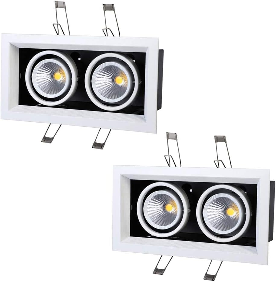 7W,10W,15W,20WLED Recessed Lighting 2-Head Rectangle Ceiling Spotlight Indoor Downlight Anti-Glare White Baffle CRI 90+ for Living Room Corridor 2 Pcs (7w 6000K)
