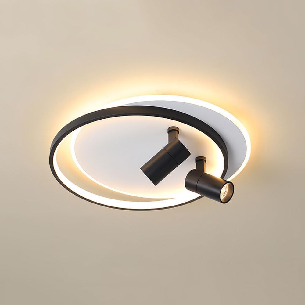 Modern LED Ceiling Light with 2 Spotlights, Dimmable Ring Ceiling Lighting Fixture with Remote Control, Indoor Flush Mount Ceiling Lamp for Bedroom Hallway Dining Room Entryway Kitchen