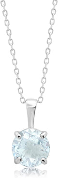 MAX + STONE 14k White or Yellow Gold Gemstone Round Pendant Necklace for Women 6mm Solitaire Birthstone with 18 Inch Cable Chain