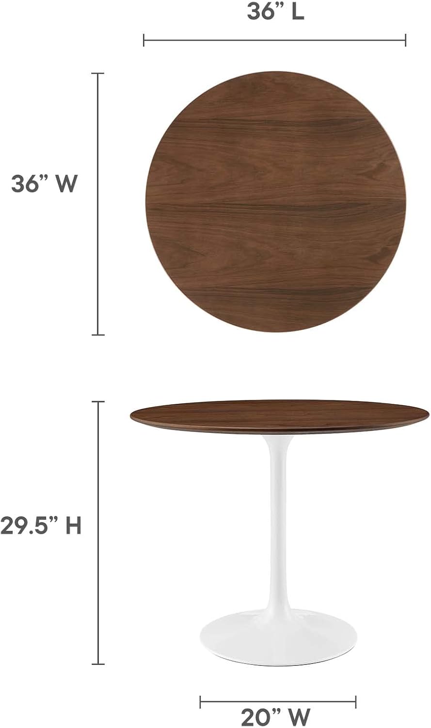 Modway Lippa 36' Mid-Century Modern Dining Table with Round Top in Walnut