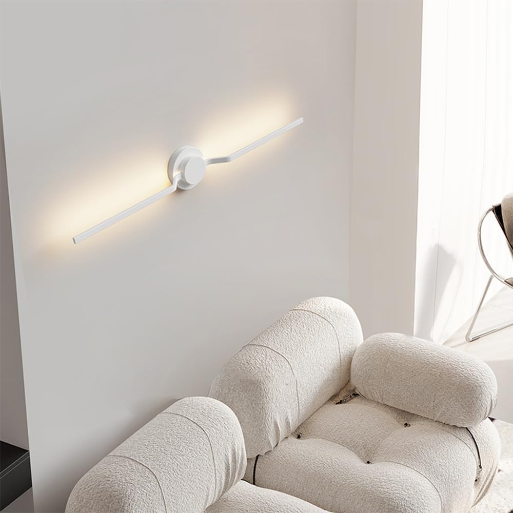 Modern Linear LED Wall Light, Geometric Long Strip Wall Lighting Fixtures, Dimmable Ultra-Thin Metal Wall Sconces with Remote, Indoor Decorative Wall Amp for Bedroom Bedside