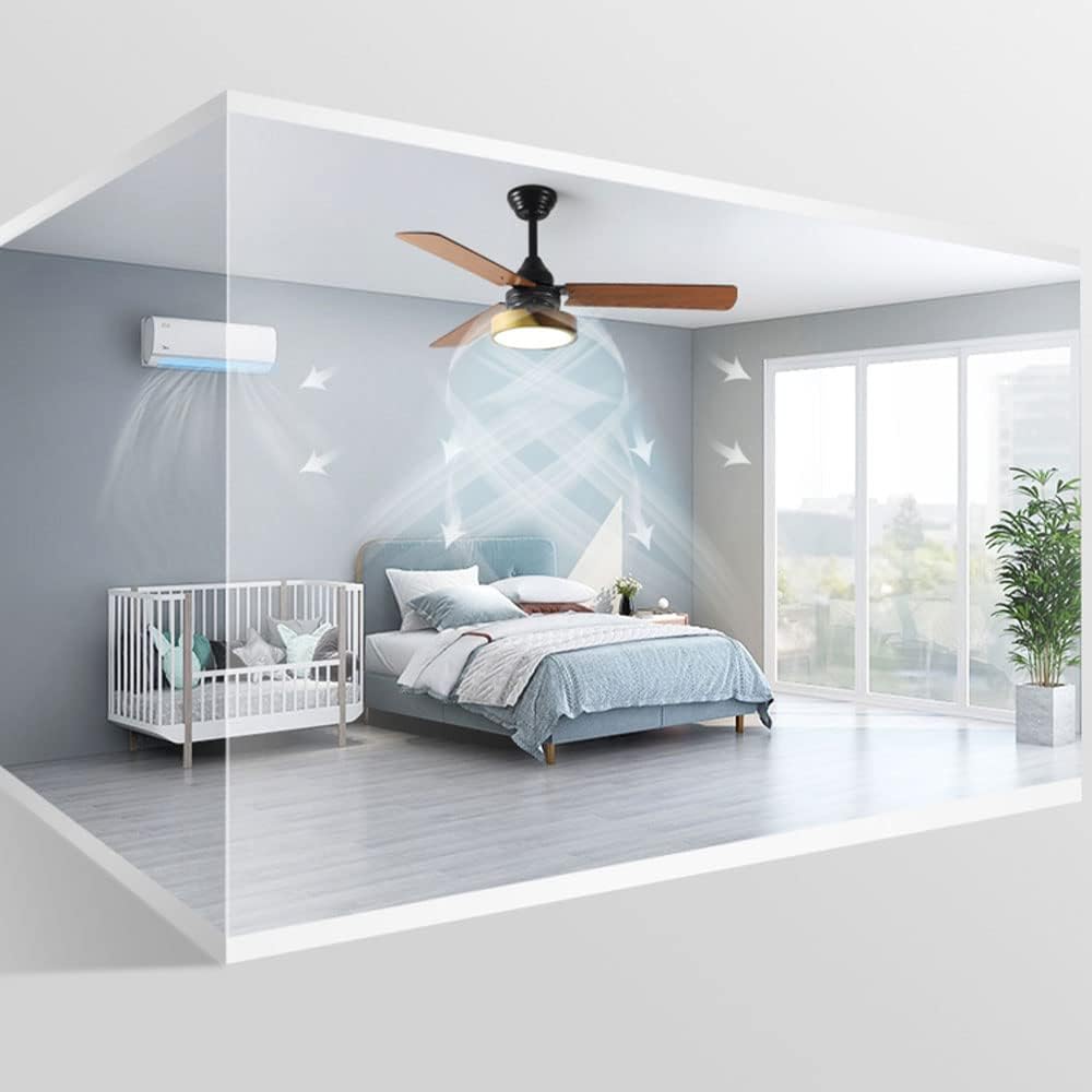 Wood Remote Ceiling Fan with Lights 42 Inch Dimmable Ceiling Fan Light 6 Speed LED Bedroom Living Room Ceiling Fan 3-Blade Outdoor Ceiling Fans for Patios with Light