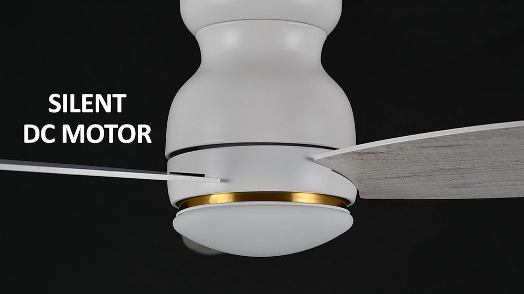 Carro 48' White Ceiling Fan with Light Flush Mount, DC 10 Speeds Silent Ceiling Fan with Remote, 3 Dual Finish Blades, 2 Light Colors Dimmable, for Living Room, Bedroom