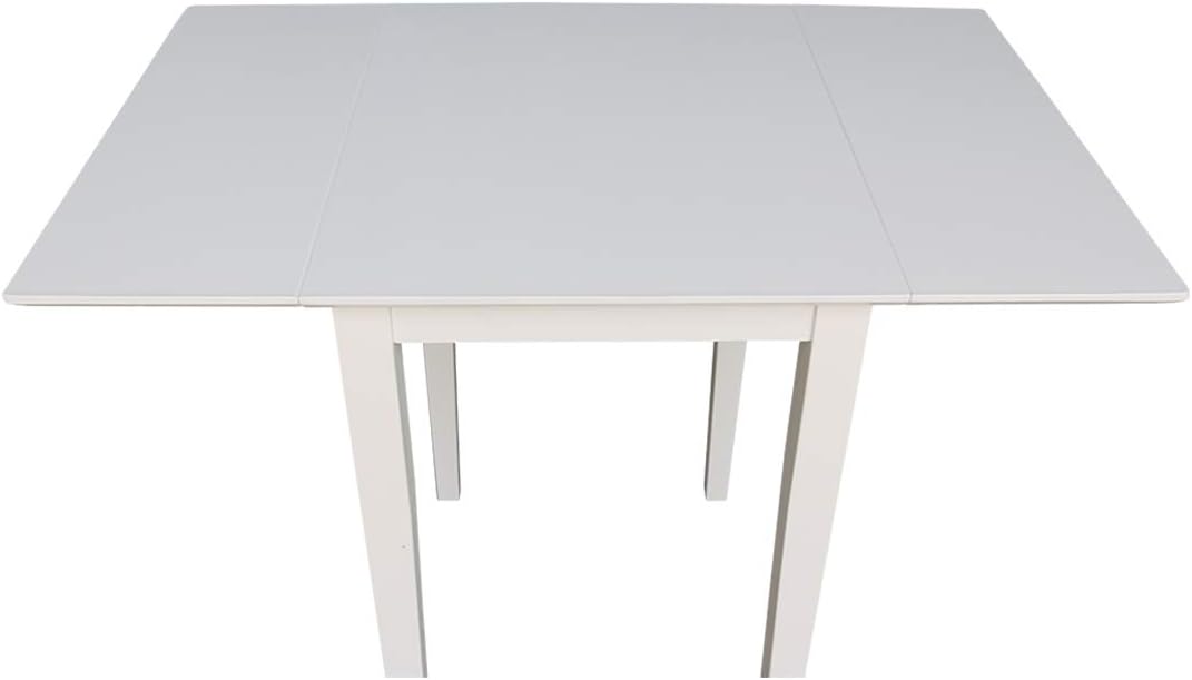 IC International Concepts, Solid Wood Small Drop Leaf Dining Table, Solid Real Wood, Sturdy Parawood, White