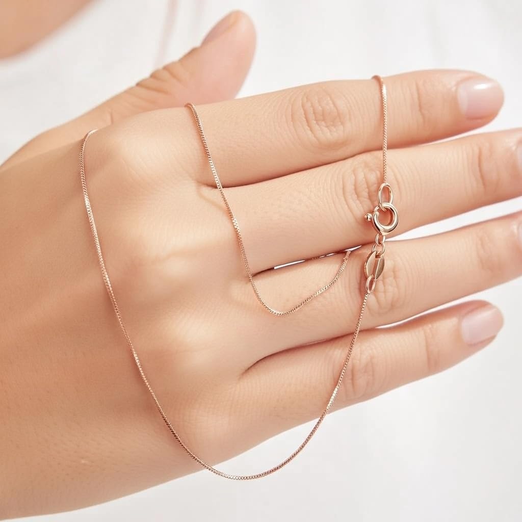 Jewelry Affairs 10k Real Solid Gold Mirror Box Chain Necklace, 0.6mm