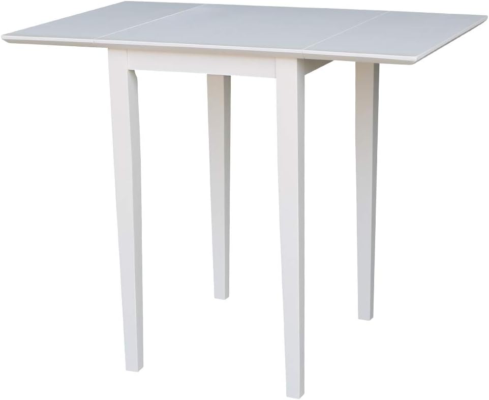 IC International Concepts, Solid Wood Small Drop Leaf Dining Table, Solid Real Wood, Sturdy Parawood, White