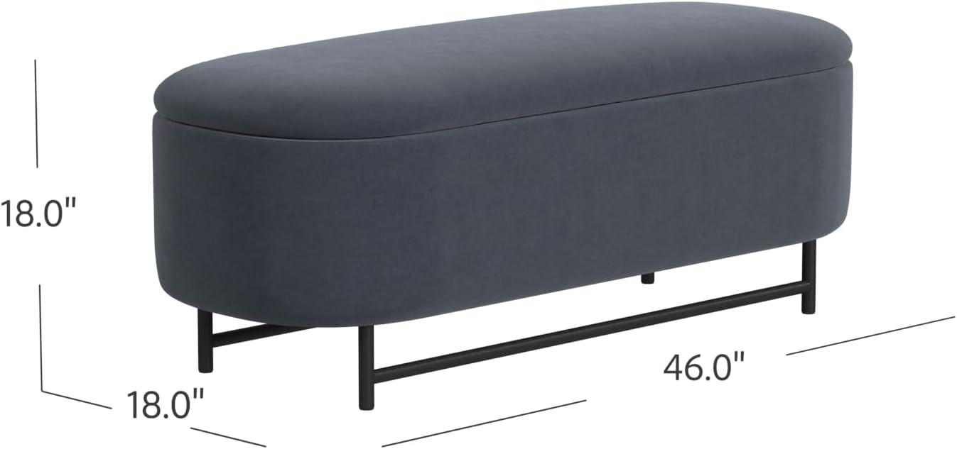HomePop 46' Ellipse Storage Bench with Metal Legs - Steel Blue Velvet