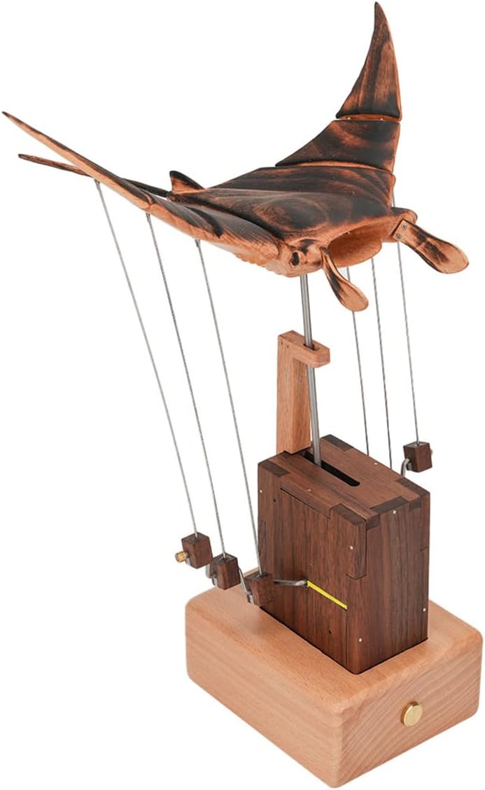 Wooden Mechanical ma-nta ra-y Dynamic Model, Kinetic Sculpture for Display