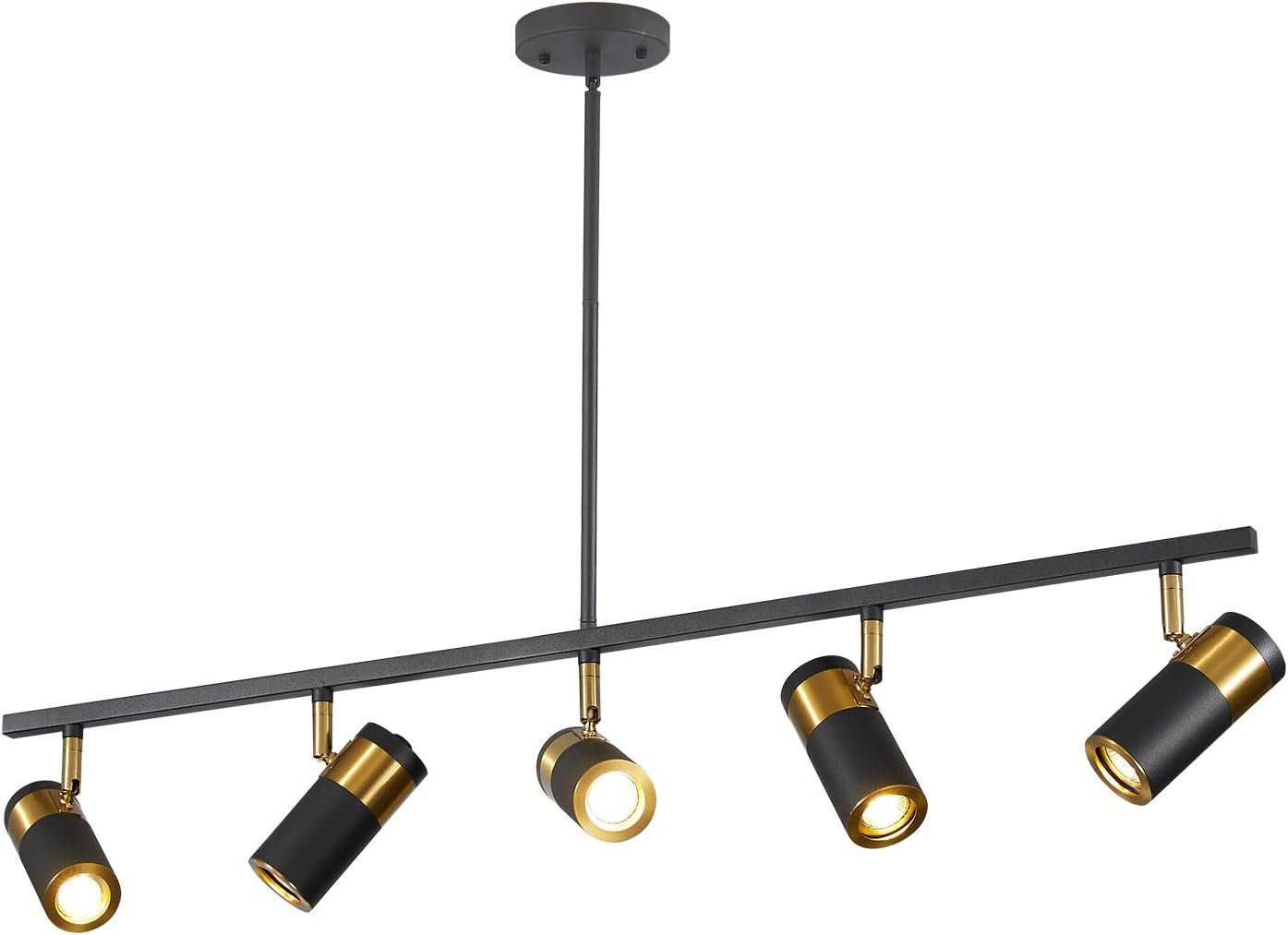 5 Light Modern Track Light Chandelier Industrial LED Hanging Track Lighting Kit Farmhouse Black and Gold Kitchen Track Lighting Fixtures Adjustable Ceiling Mount Linear Spotlights MCL05-5P BK